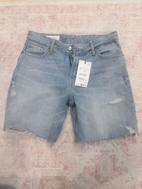 Zara Light Blue Distressed Denim Shorts